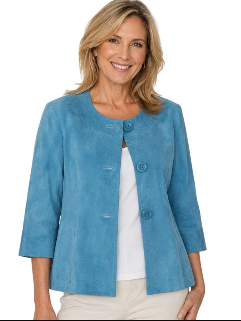 David Brooks Turquoise Suede Collarless Jacket Size S